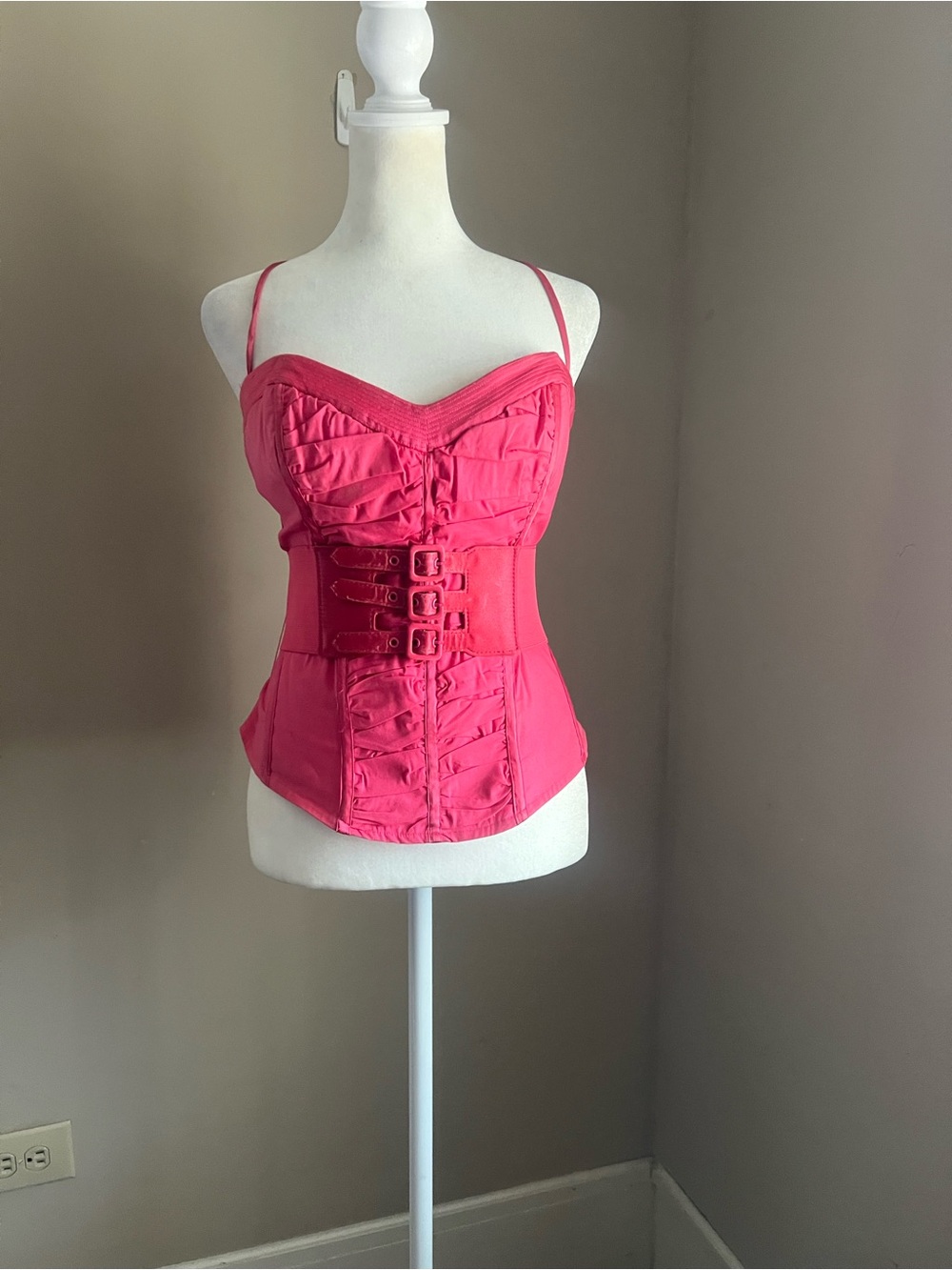 VINTAGE Y2K bebe Hot Pink Ruched Corset Camisole